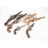 SEVEN DECORATIVE COPIES OF ANTIQUE PISTOLS, FLINTLOCK AND PERCUSSION, the most realistic being a