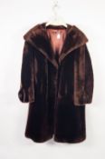 LADY'S HUNGARIAN 'REAL PANNOFIX' LUSTROUS BROWN FULL-LENGTH COAT with broad shawl collar and hook