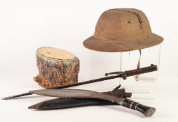 PRE-WAR PITH HELMET, in khaki fabric bears label for J.T. Chamrai - Sierra Leone, a A PROBABLY