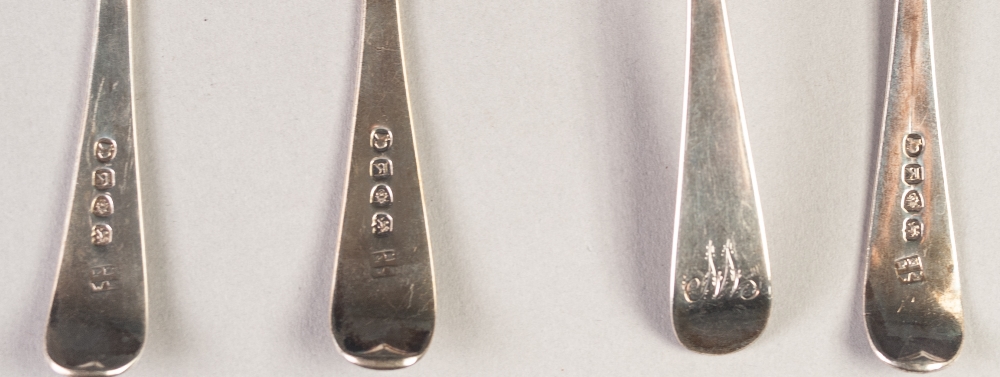 GEORGE III SET OF FOUR EARLY ENGLISH PATTERN SILVER DESSERT SPOONS BY PETER & WILLIAM BATEMAN, - Image 2 of 2