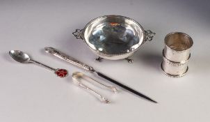 SIX PIECES OF GEORGE V AND LATER SILVER, comprising: TWO HANDLED BON BON DISH BY ADIE BROTHERS, a/f,