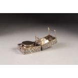 VICTORIAN SILVER TRAVELLING CURLING TONGS HEATER, of fold-out box form, chased and repousse autour