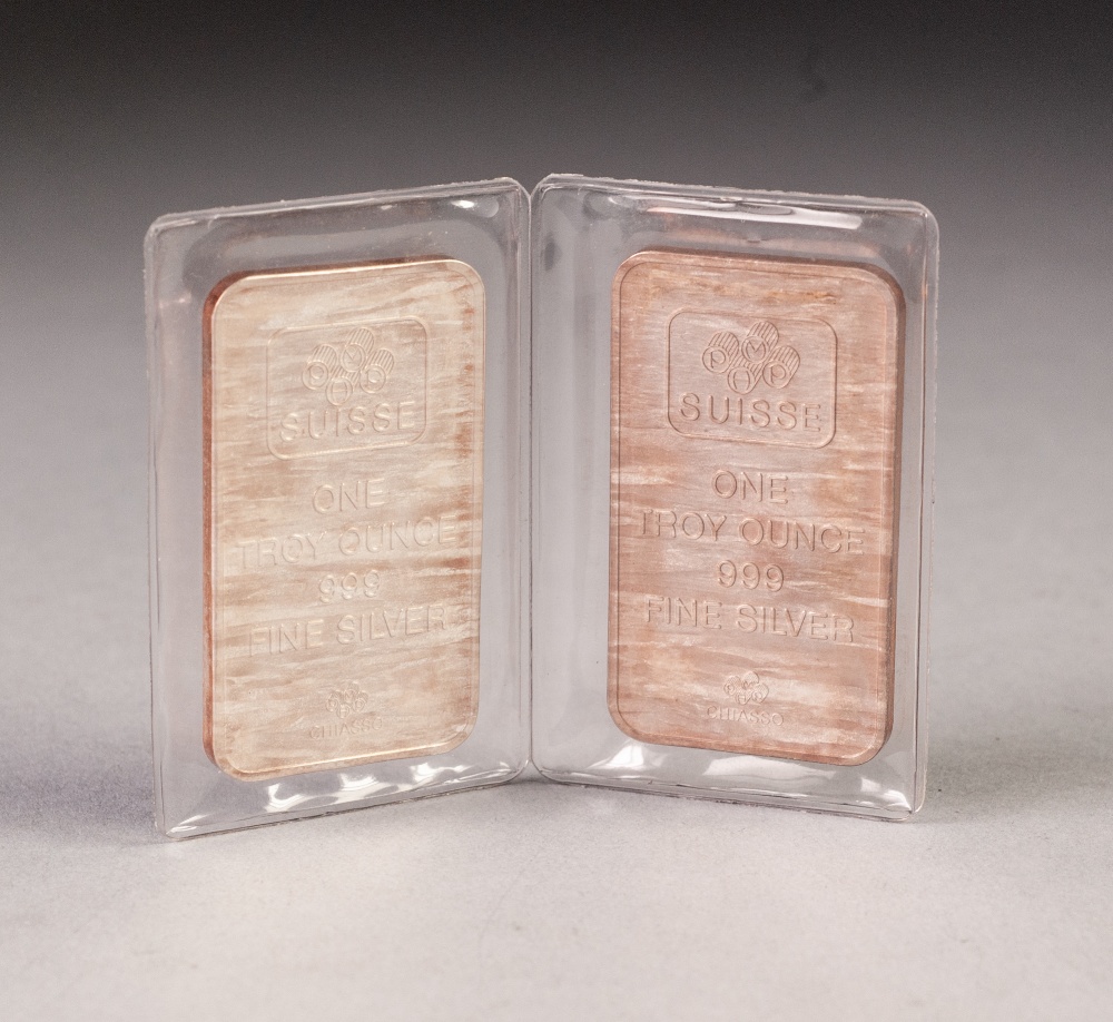 'PAMP SUISSE' TWO ONE OUNCE FINE SILVER (.999) INGOTS, 64gms (2)