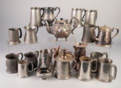 PAIR OF LLOYD PAYNE AND AMIEL LTD. MANCHESTER PEWTER BELLY TANKARDS, A VICTORIAN EMBOSSED EPBM
