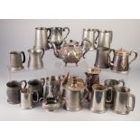 PAIR OF LLOYD PAYNE AND AMIEL LTD. MANCHESTER PEWTER BELLY TANKARDS, A VICTORIAN EMBOSSED EPBM