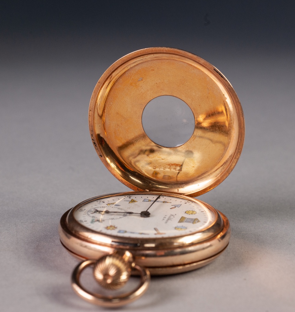 EARLY 20th CENTURY WALTHAM GOLD PLATED CASED DEMI-HUNTER POCKET WATCH, Masonic dial, keyless - Image 3 of 4