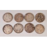 QUEEN VICTORIAN SILVER CROWN COIN 1889 AND SEVEN LARGE COINS, marked 'M. Thersia 1780' 6.8oz in