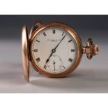 THOMAS RUSSELL & SON, LIVERPOOL ROLLED GOLD HUNTER POCKET WATCH with Swiss keyless movement, white