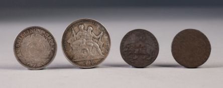 COVENTRY HALF-PENNY 1793; ANGLESEY HALF-PENNY 1758; SWISS FIVE FRANC SILVER COIN Lugano 1883 and