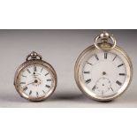 SILVER PLATED OPEN FACED POCKET WATCH, with keywind movement (a.f.), a LADY'S ENGRAVED SILVER