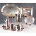 THREE PIECE HOTEL PLATED TEASET, together with A GEORGIAN STYLE TETE A TETE POT, OBLONG ENTRÉE DISH,