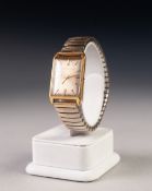 GIRARD-PERREGAUX GENTS OBLONG WRIST WATCH, gilt metal and steel case, plain silvered dial with