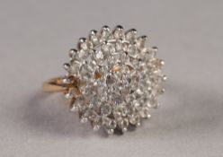 GOLD PLATE AND PASTE SET FIVE TIER DOMED CLUSTER RING set with numerous tiny white stones