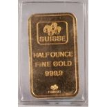 'PAMP SUISSE' FINE GOLD (.9999) HALF OUNCE INGOT, 16gms