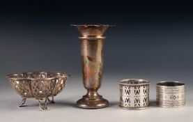 FOUR SMALL PIECES OF VICTORIAN AND LATER SILVER, comprising: WEIGHTED TRUMPET VASE, 4 ½" (11.4cm)