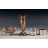 FOUR SMALL PIECES OF VICTORIAN AND LATER SILVER, comprising: WEIGHTED TRUMPET VASE, 4 ½" (11.4cm)