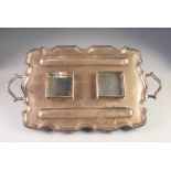 GEORGE V IMPRESSIVE SILVER PRESENTATION TWO HANDLED TRAY PATTERN DESK STAND BY THOMAS BRADBURY &