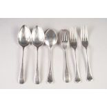 SET OF THREE SILVER DESSERT SPOONS AND 3 DESSERT FORKS of Early English pattern, makers Edward
