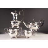 GEORGE V FOUR PIECE HEAVY QUALITY SILVER TEA SET BY WILLIAM HUTTON & SONS Ltd, of circular form with