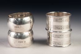 GEORGE V PAIR OF PLAIN SILVER NAPKIN RINGS, Birmingham 1911, together with ANOTHER PAIR, ENGINE