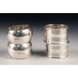 GEORGE V PAIR OF PLAIN SILVER NAPKIN RINGS, Birmingham 1911, together with ANOTHER PAIR, ENGINE