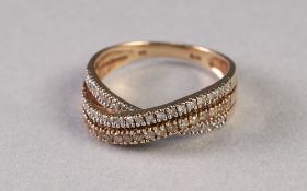 9ct GOLD AND DIAMOND HALF-ETERNITY RING, the three strand 'weave' top set with numerous tiny