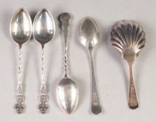VICTORIAN SILVER CADDY SPOON, with fluted scallop shell shaped bowl, Exeter 1858; SET OF THREE