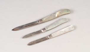 VICTORIAN SILVER AND MOTHER O'PEARL CLASP FRUIT KNIFE, the grips engraved with flowers and flower