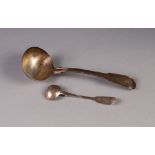 GEORGE III SILVER SAUCE LADLE, fiddle and thread pattern, makers Wm Ely, Wm Fearn and Wm Chawner,