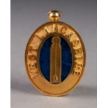 EARLY TWENTIETH CENTURY WEST LANCASHIRE LODGE 9ct GOLD AND BLUE ENAMEL OVAL PENDANT JEWEL, the