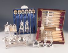 CASED SET OF SIX PAIRS OF FISH EATERS, together with a CASED SET OF SIX ICE CREAM SPOONS WITH BAMBOO