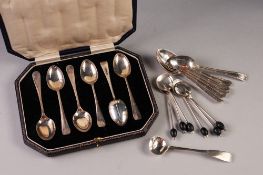 CASED SET OF SIX SILVER TEASPOONS, Sheffield 1922, together with a SET OF SIX SILVER COFFEE SPOONS