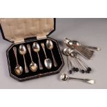 CASED SET OF SIX SILVER TEASPOONS, Sheffield 1922, together with a SET OF SIX SILVER COFFEE SPOONS