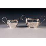 PRE-WAR SILVER TWO HANDLED SUGAR BASIN AND MATCHING CREAM JUG, Sheffield 1930 14oz all-in (2)