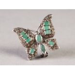 ATTRACTIVE VINTAGE SILVER, MARCASITE AND CHALCEDONY BUTTERFLY BROOCH, 1 1/2" wide
