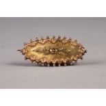 VICTORIAN 9ct THREE COLOUR GOLD LOZENGE SHAPED BROOCH, the centre applied with red gold bloom and