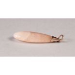 LARGE ROSE QUARTZ TEAR SHAPED PENDANT, with 9ct gold pointed cap and ring hanger, 2 1/4" long