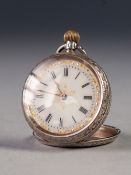 LATE NINETEENTH/EARLY TWENTIETH CENTURY SMALL SILVER CASED LADIES FOB OR POCKET WATCH, with self