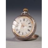 LATE NINETEENTH/EARLY TWENTIETH CENTURY SMALL SILVER CASED LADIES FOB OR POCKET WATCH, with self