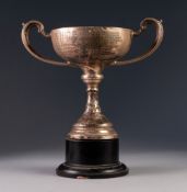 GEORGE V PRESENTATION SILVER TWO HANDLED PEDESTAL 'CAPTAINS CUP', with weighted base, 8 ¾" (22.