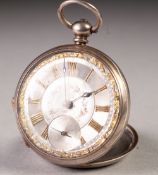 NINETEENTH CENTURY OPEN FACED POCKET WATCH, with keywind movement, engraved and engine turned silver