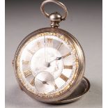 NINETEENTH CENTURY OPEN FACED POCKET WATCH, with keywind movement, engraved and engine turned silver