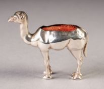 EDWARDIAN SILVER PIN CUSHION MODELLED AS A CAMEL, 2" high, 2 1/2" long, Birmingham 1906