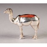EDWARDIAN SILVER PIN CUSHION MODELLED AS A CAMEL, 2" high, 2 1/2" long, Birmingham 1906
