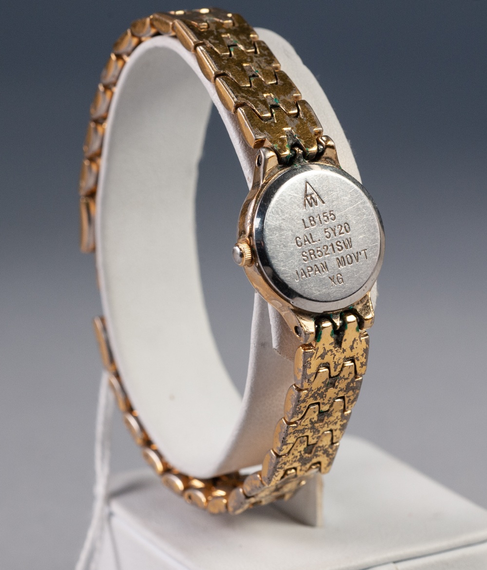 LADY'S ACCURIST QUARTZ GOLD PLATED BRACELET WATCH, the small circular silvered dial with batons, the - Image 2 of 3
