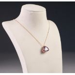 9CT GOLD FINE CHAIN NECKLACE and the 9ct GOLD PENDANT set with a triangular PINK TOPAZ, 3.2gms