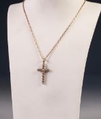 9ctt GOLD FINE CHAIN NECKLACE, 22" (55.8cm) long and the 9ct gold CROSS PENDANT set with twelve