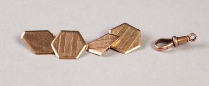 PAIR OF 9ct GOLD DOUBLE CUFF LINKS, one side hexagonal, the other diamond form and engine turned (
