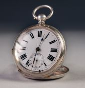 OPEN-FACED POCKETWATCH with key wind movement, white roman dial with subsidiary dial, 1 3/4" (4.4cm)