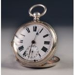 OPEN-FACED POCKETWATCH with key wind movement, white roman dial with subsidiary dial, 1 3/4" (4.4cm)